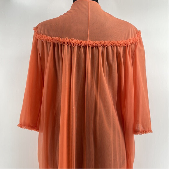 Vintage night coat house coat pajamas might dress coral house wife frills sz m-l - Picture 10 of 11